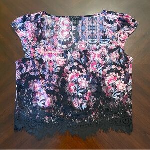 Jessica Simpson Black, Magenta, & Pink Floral Crop Top